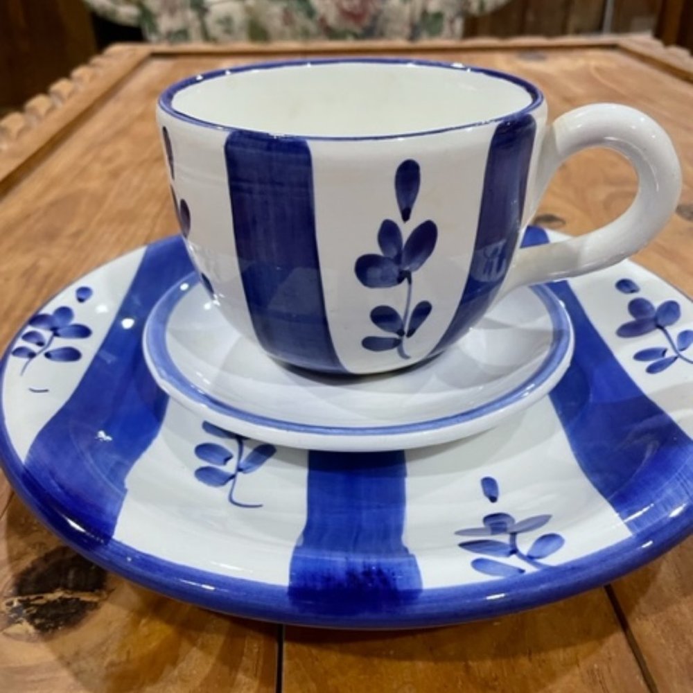 Cute 3 Piece Italian Signed Hand painted set - 1plate/ 1 cup / 1 saucer